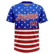 Load image into Gallery viewer, Custom Royal Red-White 3D American Flag Fashion Two-Button Unisex Softball Jersey
