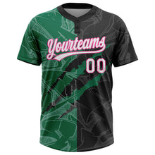 Load image into Gallery viewer, Custom Graffiti Pattern Black Kelly Green-Pink 3D Two-Button Unisex Softball Jersey
