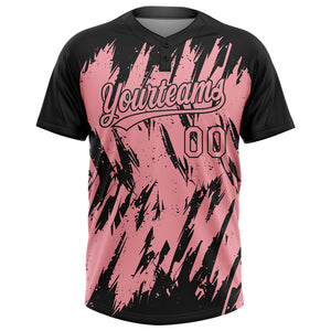 Custom Black Medium Pink 3D Pattern Abstract Sharp Shape Two-Button Unisex Softball Jersey