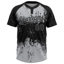 Load image into Gallery viewer, Custom Black Gray 3D Pattern Abstract Splatter Grunge Art Two-Button Unisex Softball Jersey
