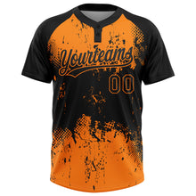 Load image into Gallery viewer, Custom Black Bay Orange 3D Pattern Abstract Splatter Grunge Art Two-Button Unisex Softball Jersey
