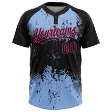 Load image into Gallery viewer, Custom Black Light Blue-Pink 3D Pattern Abstract Splatter Grunge Art Two-Button Unisex Softball Jersey
