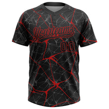 Load image into Gallery viewer, Custom Black Red 3D Pattern Abstract Network Two-Button Unisex Softball Jersey
