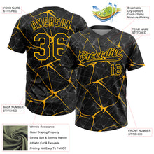 Load image into Gallery viewer, Custom Black Gold 3D Pattern Abstract Network Two-Button Unisex Softball Jersey
