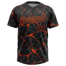 Load image into Gallery viewer, Custom Black Orange 3D Pattern Abstract Network Two-Button Unisex Softball Jersey
