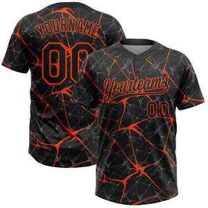 Custom Black Orange 3D Pattern Abstract Network Two-Button Unisex Softball Jersey