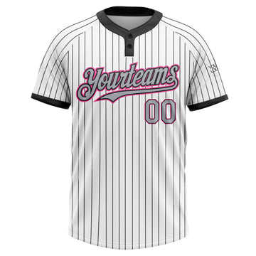 Custom White Black Pinstripe Gray-Pink Two-Button Unisex Softball Jersey