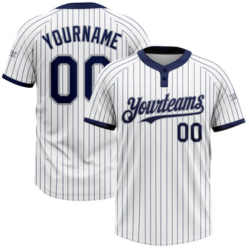 Custom White Navy Pinstripe Gray Two-Button Unisex Softball Jersey