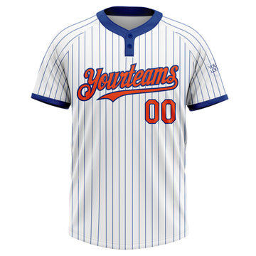 Custom White Royal Pinstripe Orange Two-Button Unisex Softball Jersey