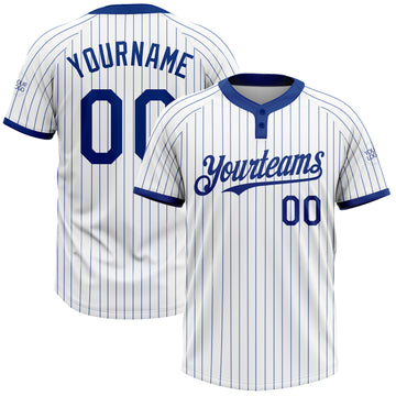 Custom White Royal Pinstripe Royal Two-Button Unisex Softball Jersey