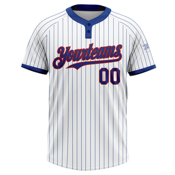 Custom White Royal Pinstripe Red Two-Button Unisex Softball Jersey