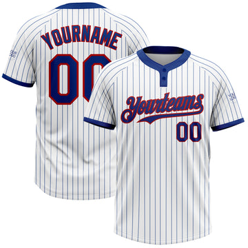 Custom White Royal Pinstripe Red Two-Button Unisex Softball Jersey