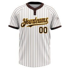 Load image into Gallery viewer, Custom White Brown Pinstripe Gold Two-Button Unisex Softball Jersey
