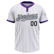 Load image into Gallery viewer, Custom White Purple Pinstripe Black-Silver Two-Button Unisex Softball Jersey
