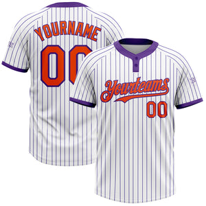 Custom White Purple Pinstripe Orange Two-Button Unisex Softball Jersey