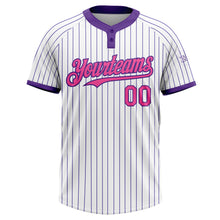 Load image into Gallery viewer, Custom White Purple Pinstripe Pink Two-Button Unisex Softball Jersey
