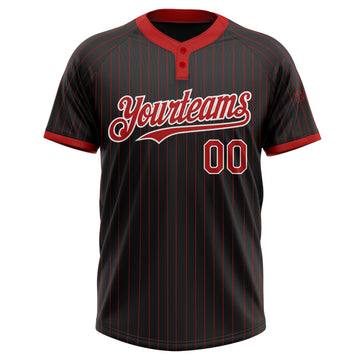 Custom Black Red Pinstripe White Two-Button Unisex Softball Jersey