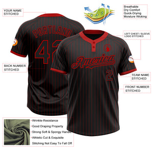 Custom Black Red Pinstripe Red Two-Button Unisex Softball Jersey