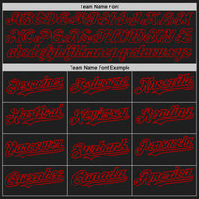 Load image into Gallery viewer, Custom Black Red Pinstripe Red Two-Button Unisex Softball Jersey
