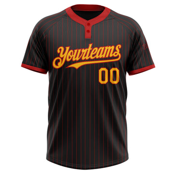 Custom Black Red Pinstripe Gold Two-Button Unisex Softball Jersey