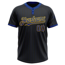 Load image into Gallery viewer, Custom Black Royal Pinstripe Yellow Two-Button Unisex Softball Jersey
