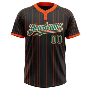 Custom Black Orange Pinstripe Kelly Green-White Two-Button Unisex Softball Jersey