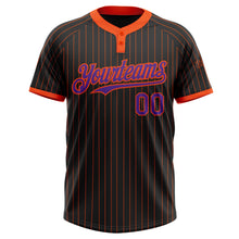 Load image into Gallery viewer, Custom Black Orange Pinstripe Purple Two-Button Unisex Softball Jersey
