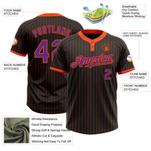 Load image into Gallery viewer, Custom Black Orange Pinstripe Purple Two-Button Unisex Softball Jersey
