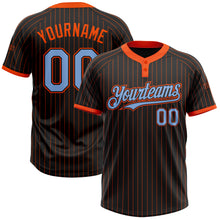 Load image into Gallery viewer, Custom Black Orange Pinstripe Light Blue Two-Button Unisex Softball Jersey
