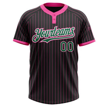 Load image into Gallery viewer, Custom Black Pink Pinstripe Kelly Green-White Two-Button Unisex Softball Jersey
