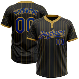 Custom Black Old Gold Pinstripe Royal Two-Button Unisex Softball Jersey