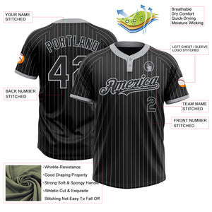 Custom Black Gray Pinstripe Gray Two-Button Unisex Softball Jersey