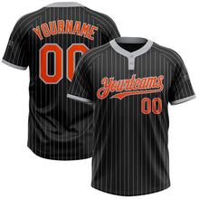 Load image into Gallery viewer, Custom Black Gray Pinstripe Orange Two-Button Unisex Softball Jersey
