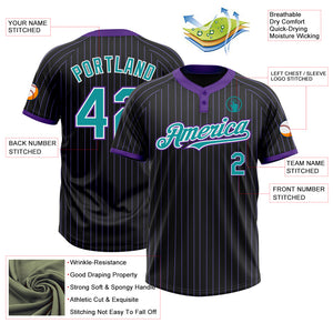 Custom Black Purple Pinstripe Teal-White Two-Button Unisex Softball Jersey