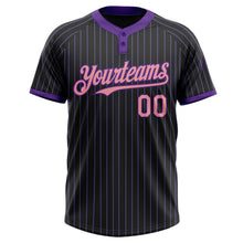 Load image into Gallery viewer, Custom Black Purple Pinstripe Medium Pink Two-Button Unisex Softball Jersey
