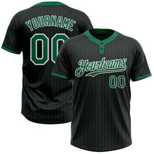 Load image into Gallery viewer, Custom Black Kelly Green Pinstripe White Two-Button Unisex Softball Jersey
