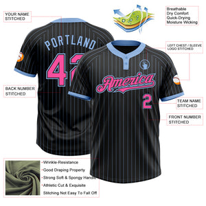 Custom Black Light Blue Pinstripe Pink Two-Button Unisex Softball Jersey