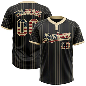 Custom Black Cream Pinstripe Vintage USA Flag Two-Button Unisex Softball Jersey