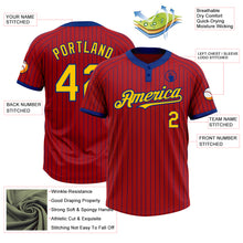 Load image into Gallery viewer, Custom Red Royal Pinstripe Yellow Two-Button Unisex Softball Jersey
