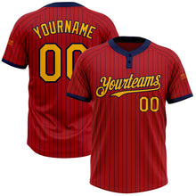 Load image into Gallery viewer, Custom Red Navy Pinstripe Gold Two-Button Unisex Softball Jersey
