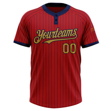 Load image into Gallery viewer, Custom Red Navy Pinstripe Old Gold Two-Button Unisex Softball Jersey
