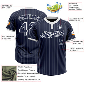 Custom Navy White Pinstripe White Two-Button Unisex Softball Jersey