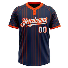 Load image into Gallery viewer, Custom Navy Orange Pinstripe White Two-Button Unisex Softball Jersey
