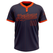 Load image into Gallery viewer, Custom Navy Orange Pinstripe Orange Two-Button Unisex Softball Jersey
