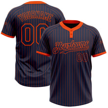 Load image into Gallery viewer, Custom Navy Orange Pinstripe Orange Two-Button Unisex Softball Jersey
