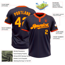 Load image into Gallery viewer, Custom Navy Orange Pinstripe Gold Two-Button Unisex Softball Jersey
