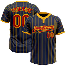 Load image into Gallery viewer, Custom Navy Gold Pinstripe Red Two-Button Unisex Softball Jersey
