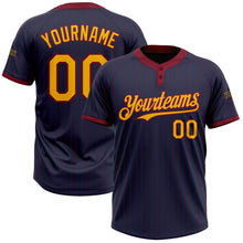 Load image into Gallery viewer, Custom Navy Crimson Pinstripe Gold Two-Button Unisex Softball Jersey
