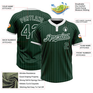 Custom Green White Pinstripe White Two-Button Unisex Softball Jersey