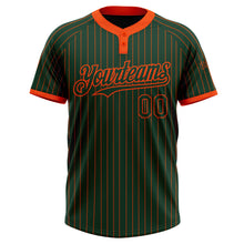 Load image into Gallery viewer, Custom Green Orange Pinstripe Orange Two-Button Unisex Softball Jersey
